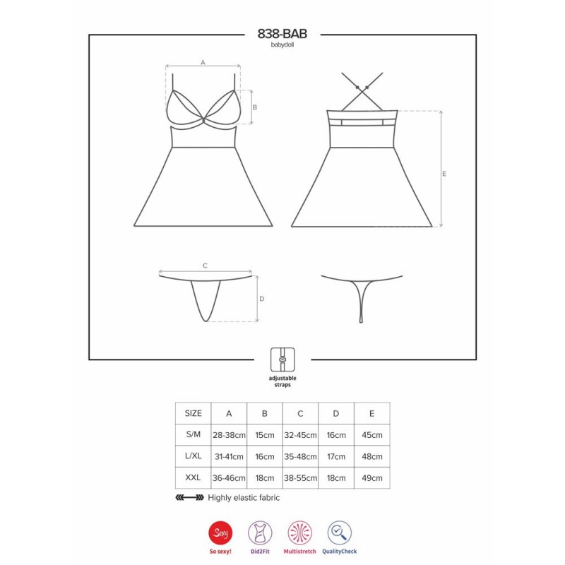 Obsessive 838-BAB-3 - pikáns csipkés babydoll és tanga (piros) 42683 termék bemutató kép
