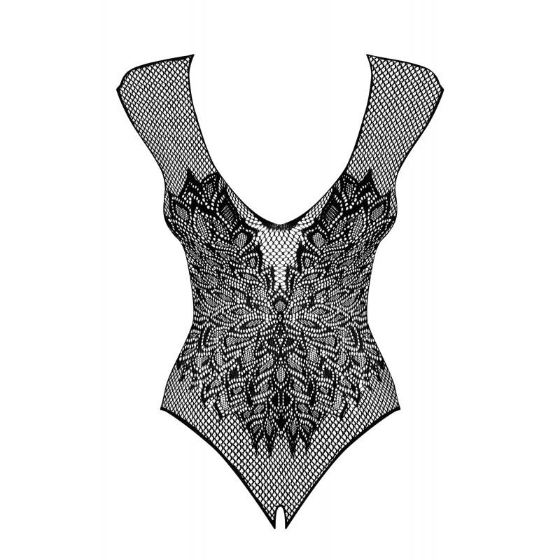 Obsessive B112 - ujjatlan, angyalszárnyas, nyitott necc body (fekete) 43331 termék bemutató kép