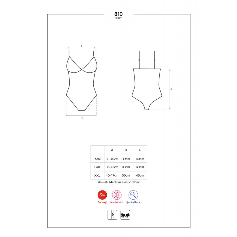 Obsessive 810-TED-1 - csipkével díszített, rugalmas body (fekete) 56679 termék bemutató kép