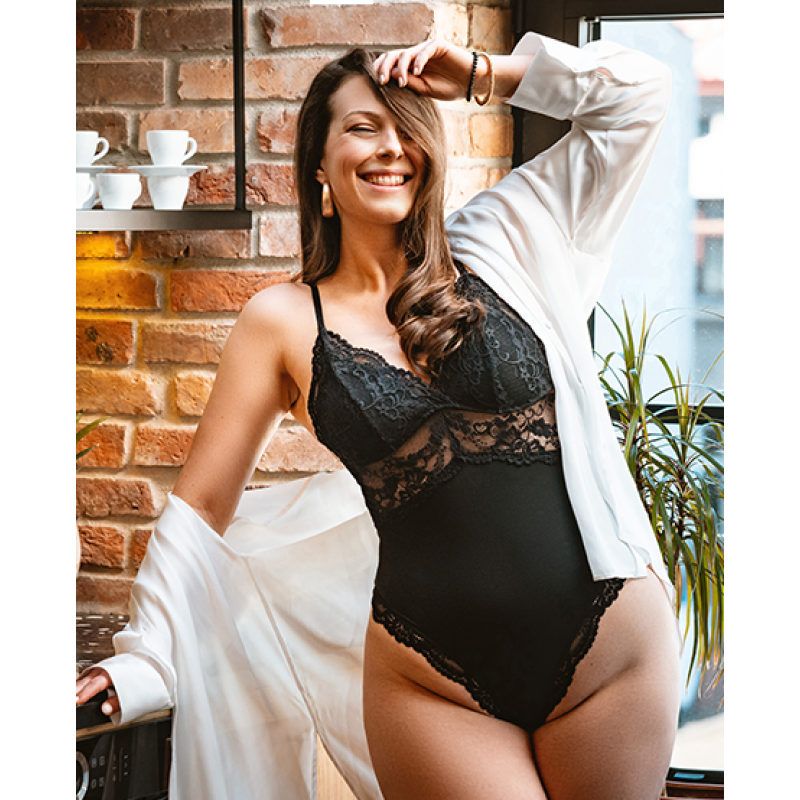 Obsessive 810-TED-1 - csipkével díszített, rugalmas body (fekete) 71041 termék bemutató kép