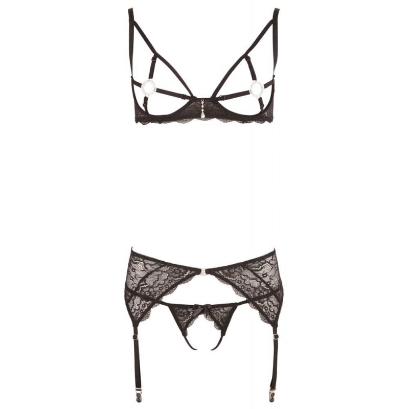Abierta Fina - csillogó csipke varázs - melltartó szett (fekete) 32503 termék bemutató kép
