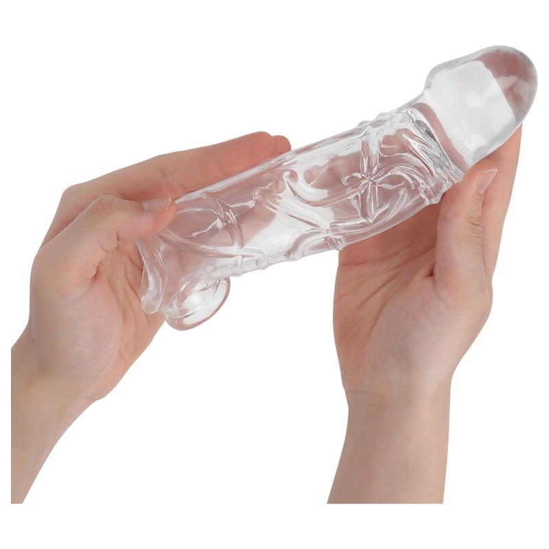 Addicted Toys - péniszköpeny heregyűrűvel - 27 cm (áttetsző) 127063 termék bemutató kép