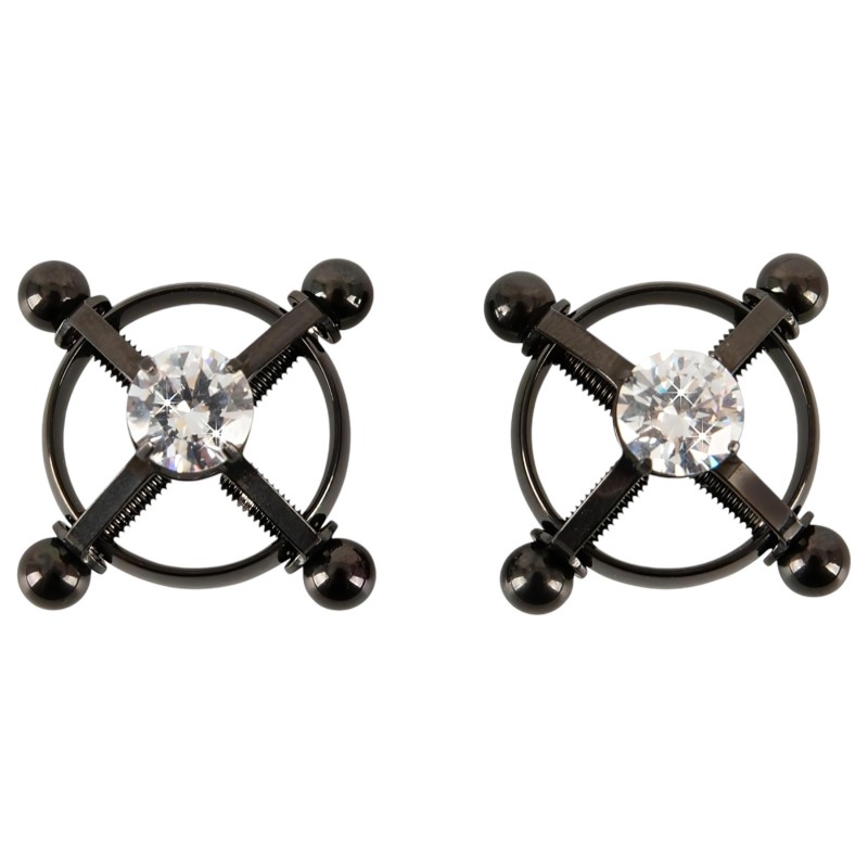 Bad Kitty - csavaros mellbimbó ékszer (strasszos) - fekete 114345 termék bemutató kép