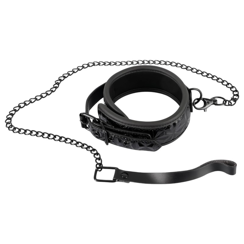 Bad Kitty - drágakőmintás nyakörv és póráz, bondage szett (fekete) 157817 termék bemutató kép