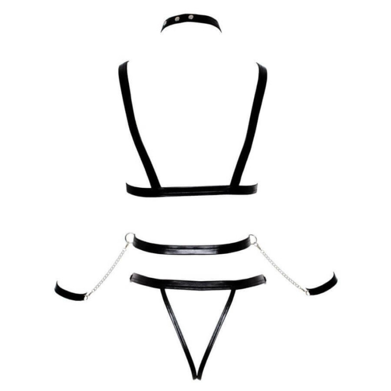 Bad Kitty - szegecses testhám szett és kar bilincs (fekete) 85098 termék bemutató kép