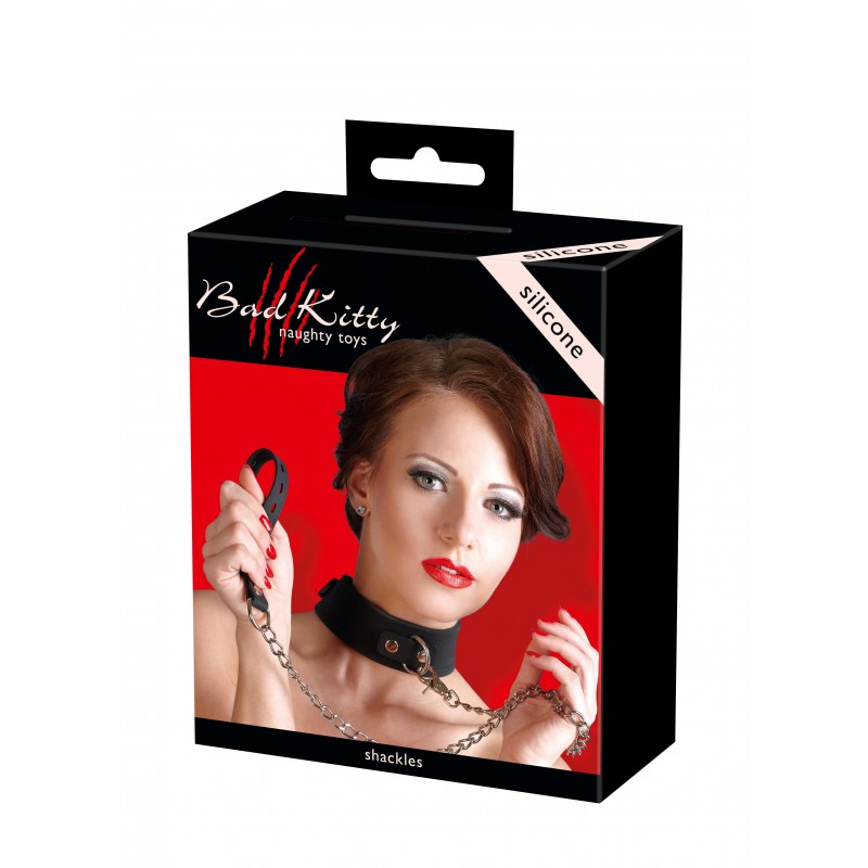 Bad Kitty - szilikon nyakörv és póráz (fekete) 5381 termék bemutató kép
