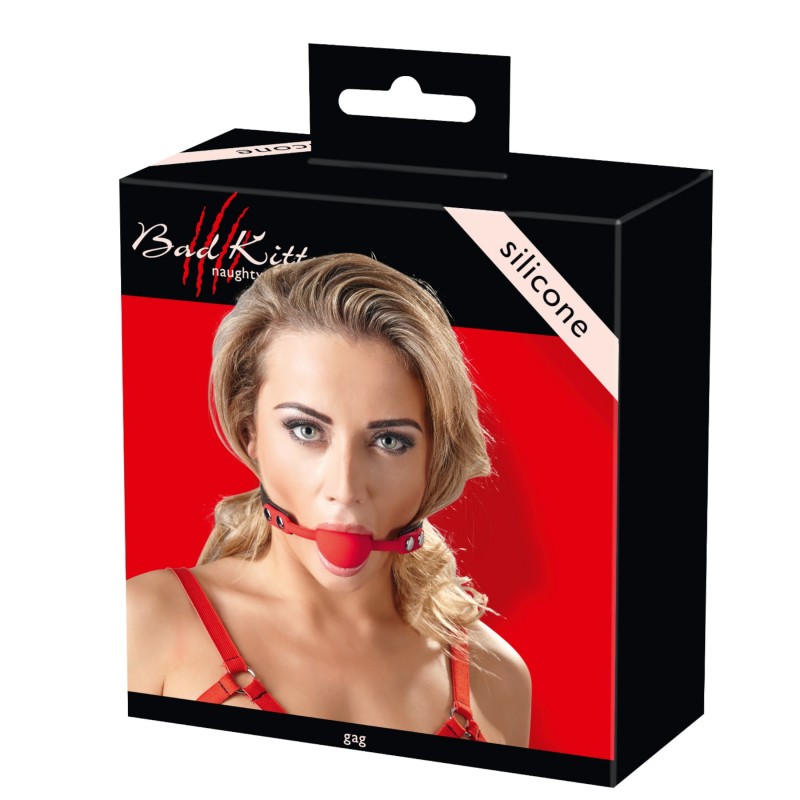 Bad Kitty - szilikon szájpecek műbőr pánttal (piros) 99807 termék bemutató kép