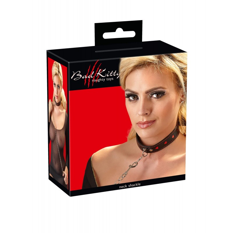 Bad Kitty - szíves nyakörv és fém póráz (fekete) 33949 termék bemutató kép