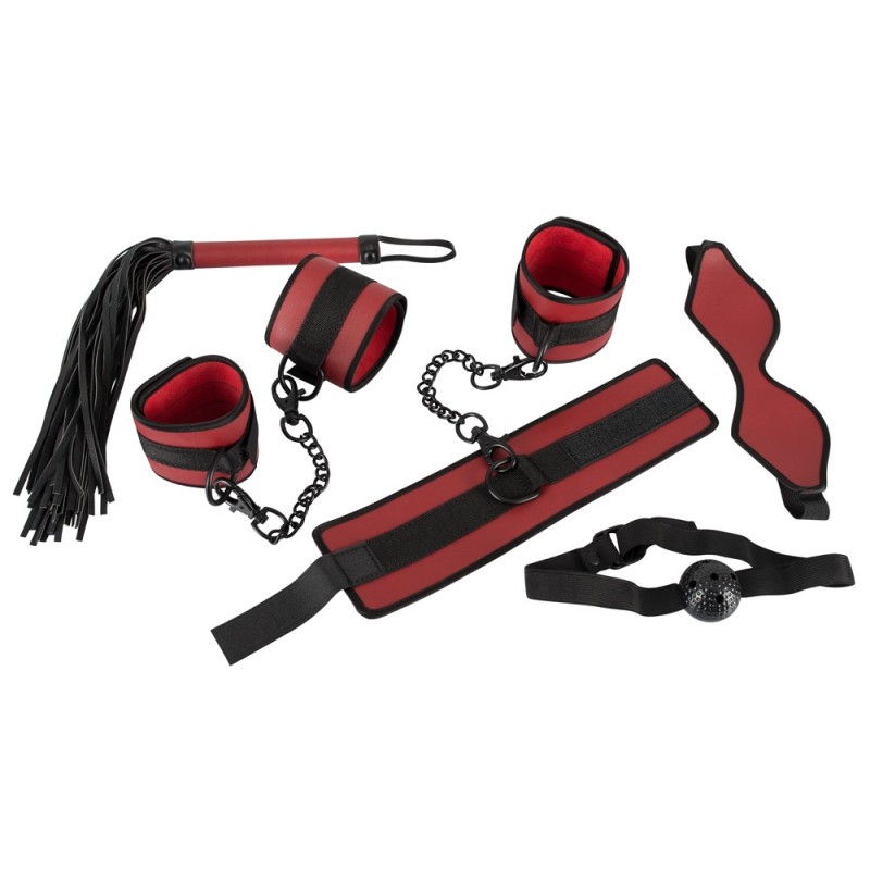 Bad Kitty - tépőzáras kötöző szett - piros-fekete (5 részes) 25033 termék bemutató kép