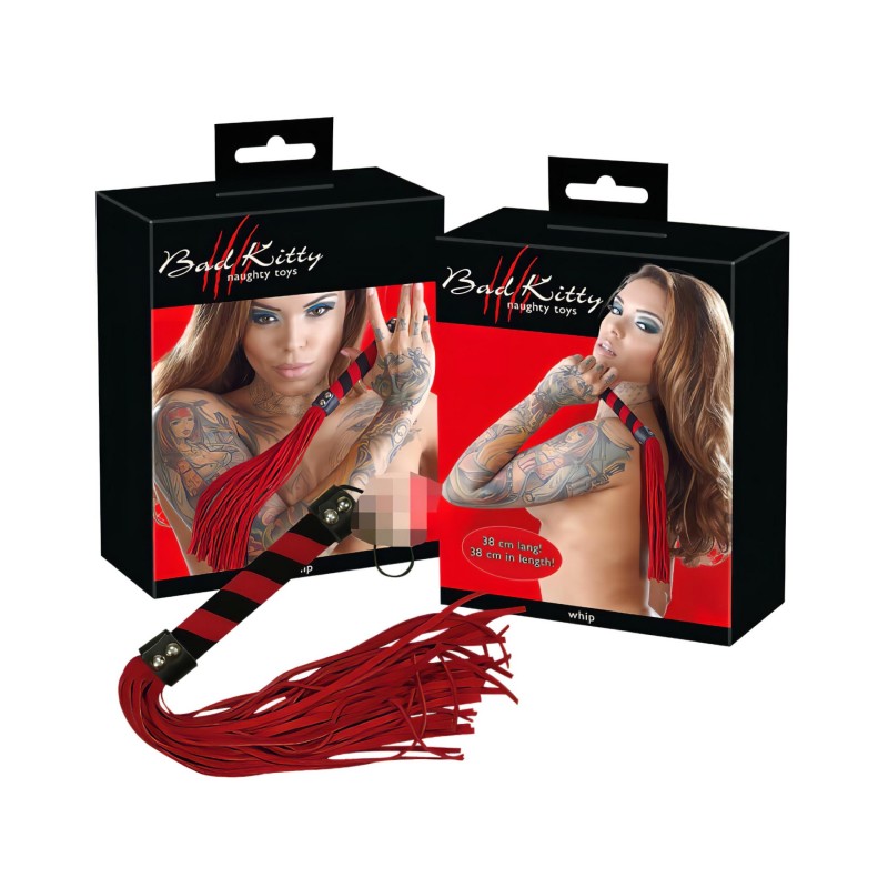 Bad Kitty - Velúrbőr korbács (piros) 110998 termék bemutató kép