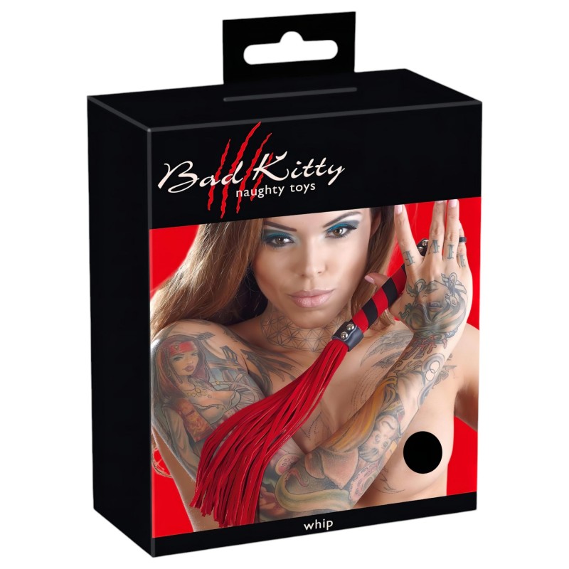 Bad Kitty - Velúrbőr korbács (piros) 111001 termék bemutató kép