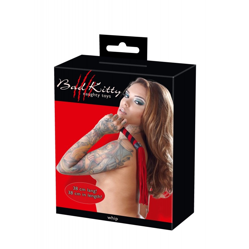 Bad Kitty - Velúrbőr korbács (piros) 35108 termék bemutató kép