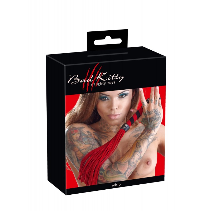 Bad Kitty - Velúrbőr korbács (piros) 35109 termék bemutató kép