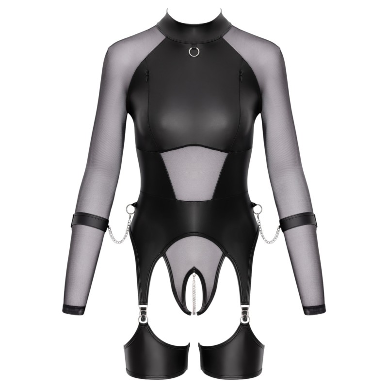 Cottelli Bondage - áttetsző felső bilincsekkel (fekete) 122364 termék bemutató kép