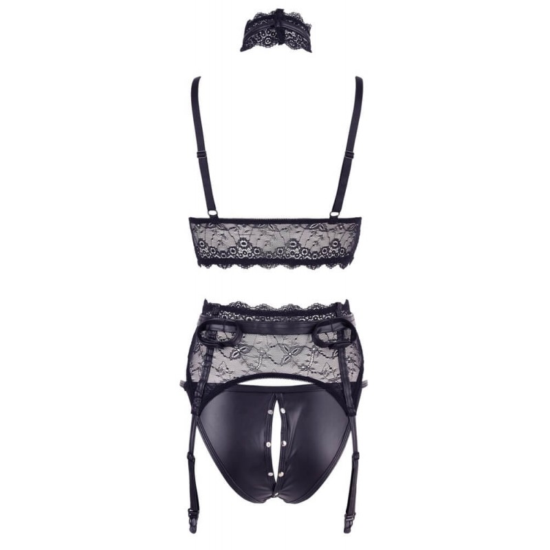 Cottelli Bondage - csipke fehérnemű szett bilinccsel (fekete) 63432 termék bemutató kép