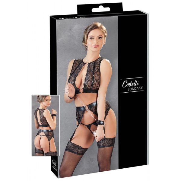 Cottelli Bondage - csipkés fehérnemű szett (4 részes)