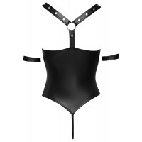 Cottelli Bondage - fényes, gyűrűs, nyitott body (fekete) 68910 termék bemutató kép
