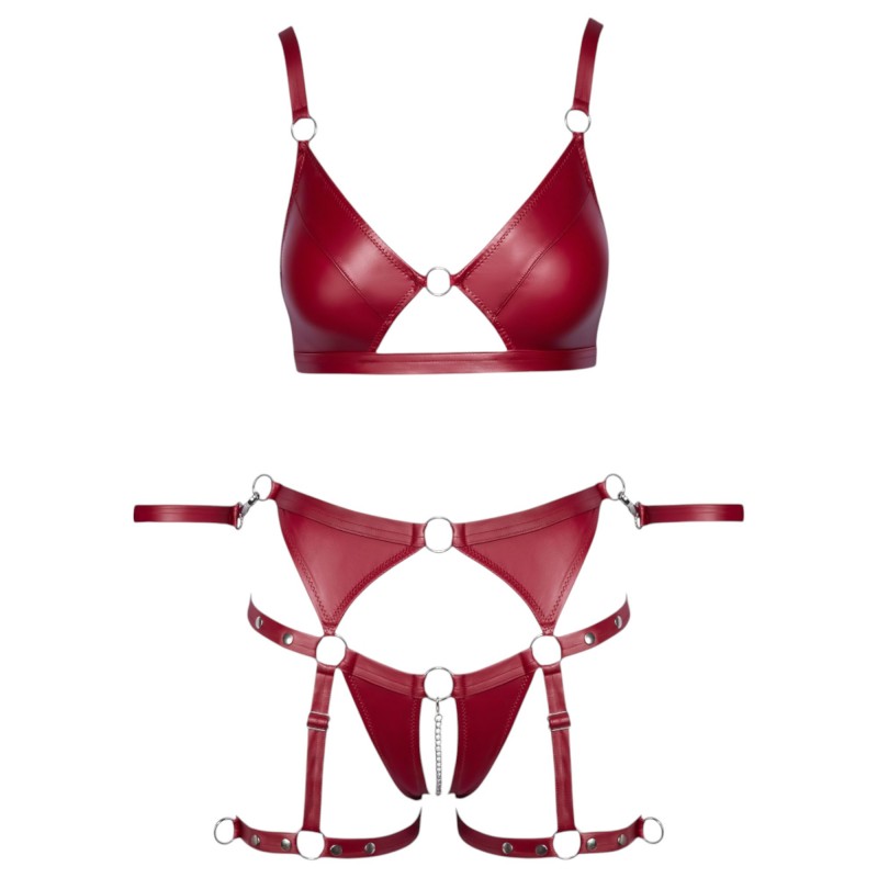 Cottelli Bondage - fényes melltartó szett és kar bilincs (piros) 110132 termék bemutató kép