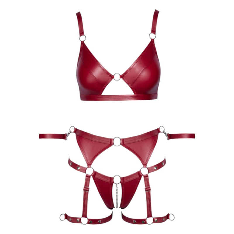 Cottelli Bondage - fényes melltartó szett és kar bilincs (piros) 96232 termék bemutató kép