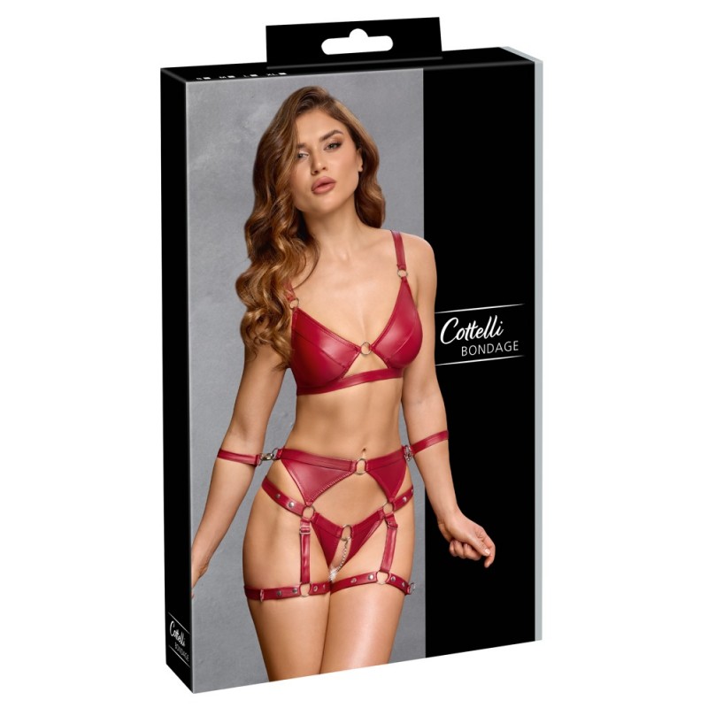 Cottelli Bondage - fényes melltartó szett és kar bilincs (piros) 96234 termék bemutató kép