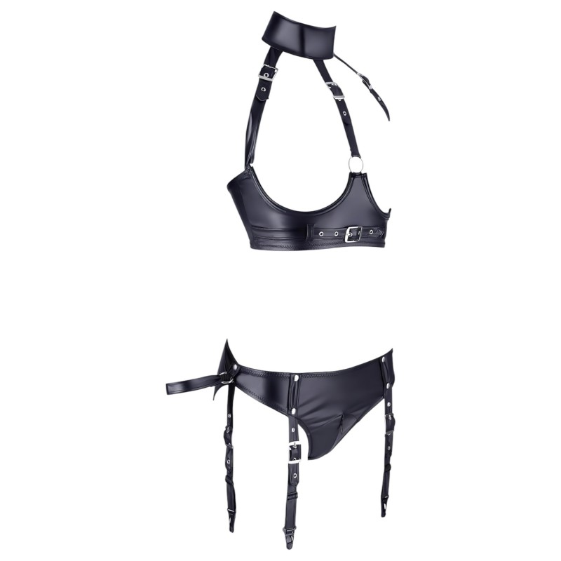 Cottelli Bondage - fényes push-up melltartó szett bilinccsel (fekete) 140728 termék bemutató kép