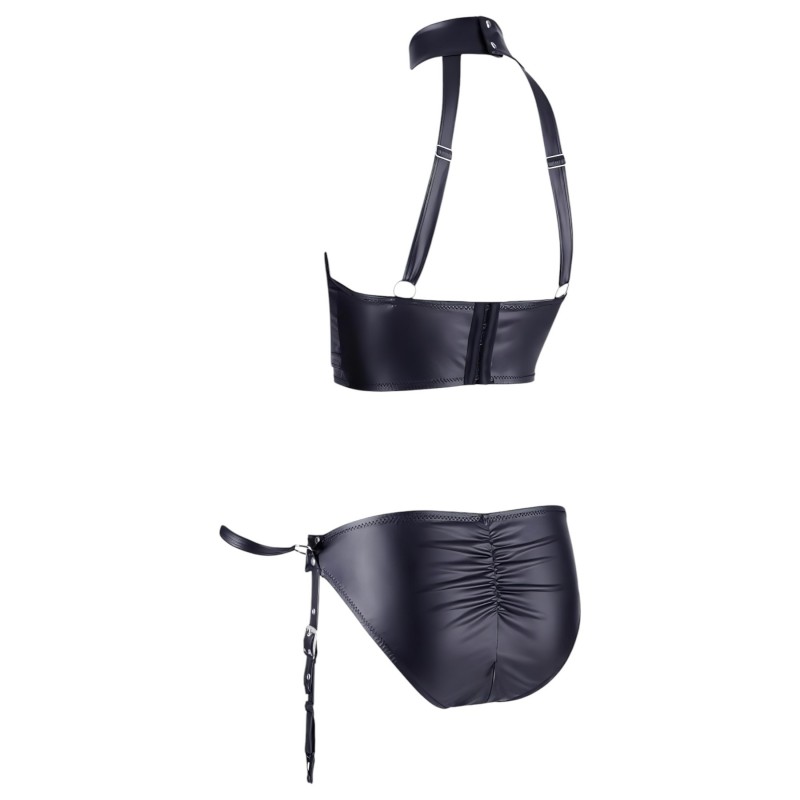 Cottelli Bondage - fényes push-up melltartó szett bilinccsel (fekete) 140729 termék bemutató kép