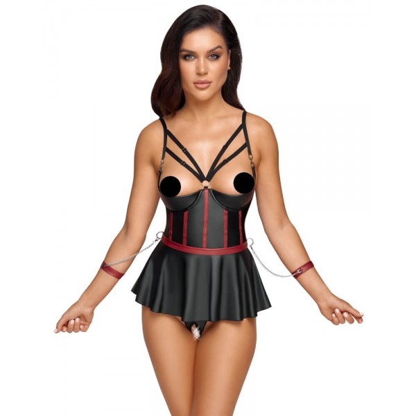 Cottelli Bondage - fényes szett és kar bilincs (fekete)