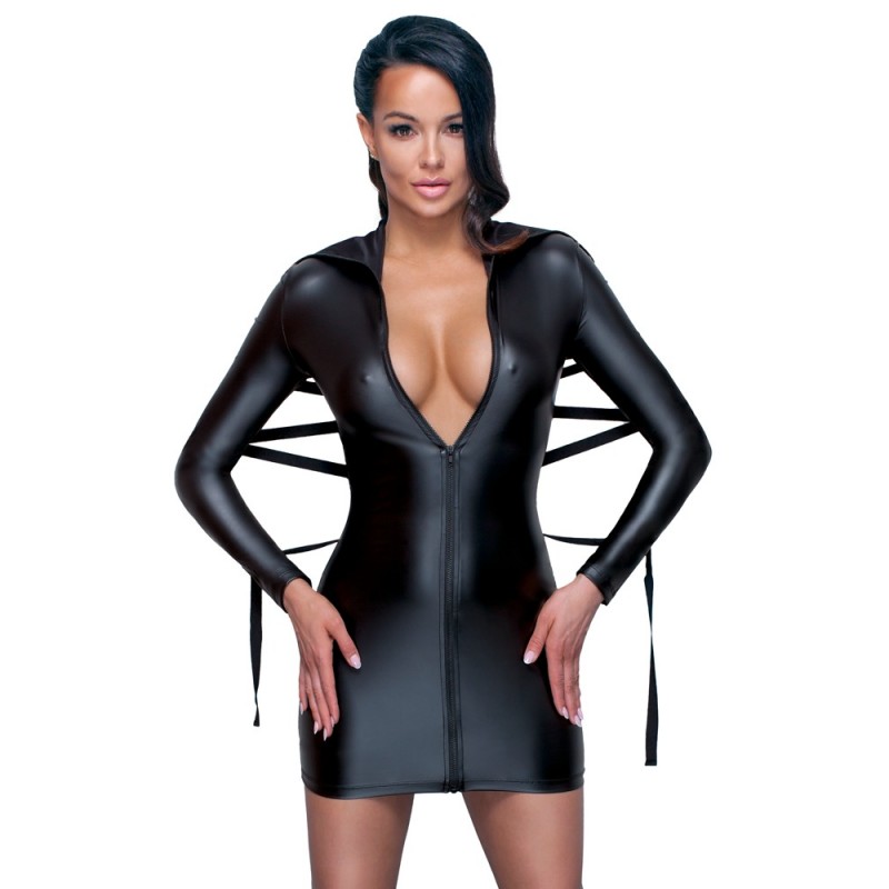 Cottelli Bondage - Fényes, testre simuló ruha, kötözővel (fekete) 48395 termék bemutató kép