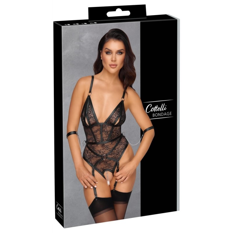 Cottelli Bondage - nyitott body bilinccsel (fekete) 85061 termék bemutató kép