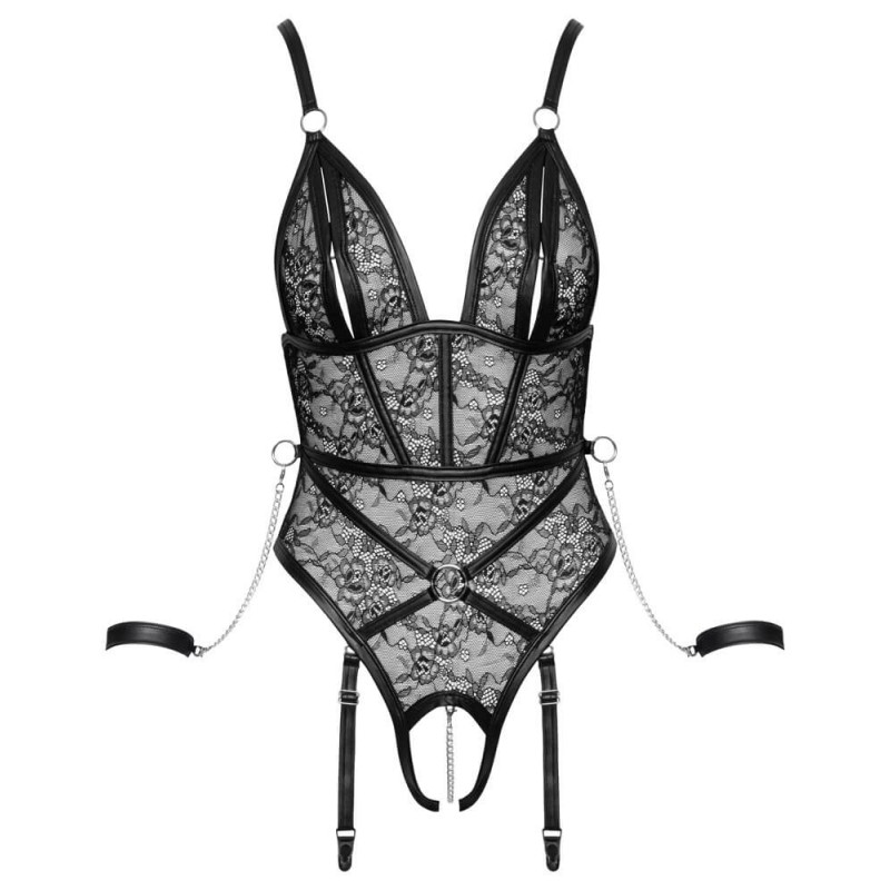 Cottelli Bondage - nyitott body bilinccsel (fekete) 85058 termék bemutató kép