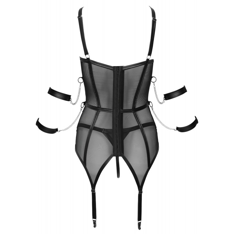 Cottelli Bondage - pántos felső, kar bilincs és tanga (fekete) 110057 termék bemutató kép