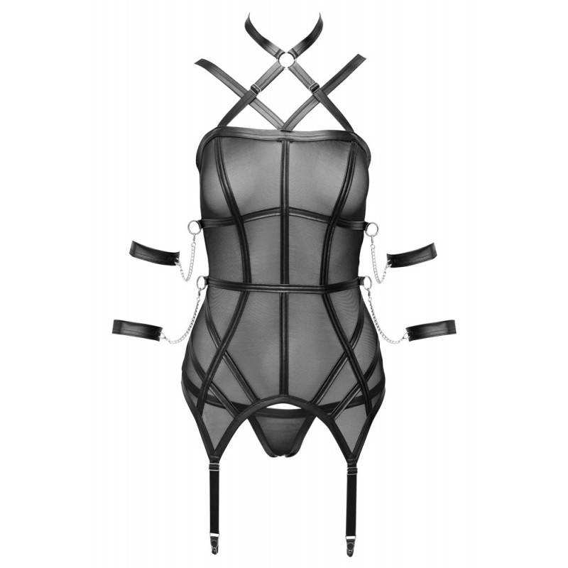 Cottelli Bondage - pántos felső, kar bilincs és tanga (fekete) 72374 termék bemutató kép