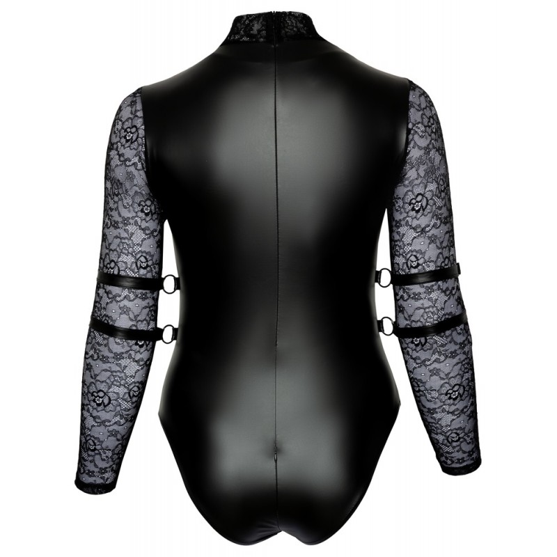 Cottelli Bondage Plus Size - csipkésujjú body (fekete) 69768 termék bemutató kép