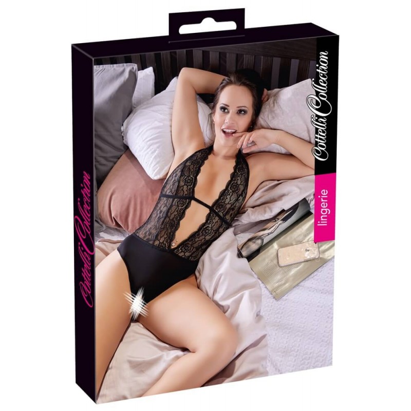 Cottelli - Csipkés, nyakpántos body (fekete) 13338 termék bemutató kép