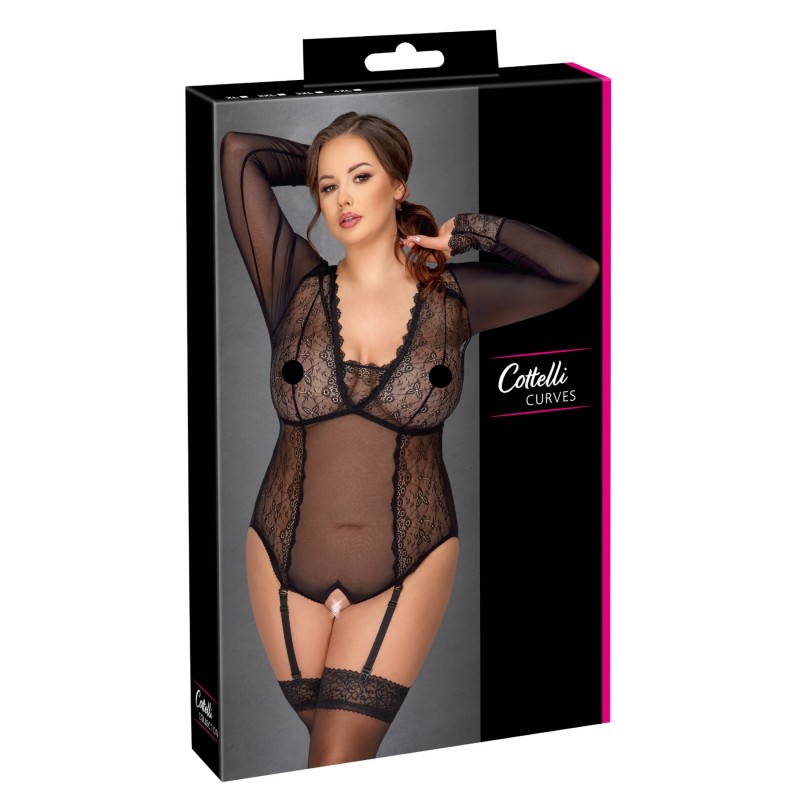 Cottelli Curves - áttetsző body nőknek (fekete) 165312 termék bemutató kép