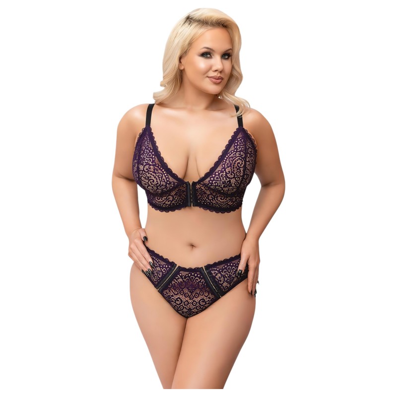 Cottelli Plus Size - áttetsző mintás melltartó szett (lila) 107646 termék bemutató kép