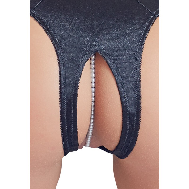 Cottelli - gyöngyös, nyitott virágos női bugyi (fekete) 17517 termék bemutató kép