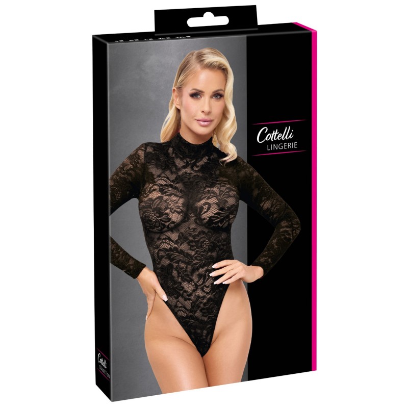 Cottelli - hosszú ujjú csipke body (fekete) - S 148307 termék bemutató kép