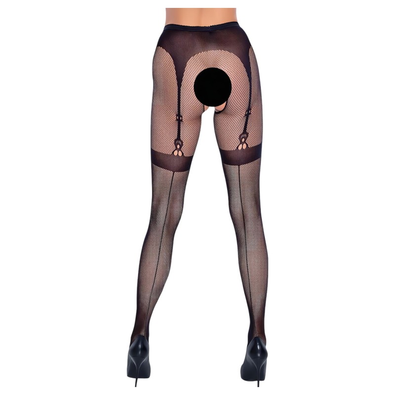 Cottelli Legwear - fekete combfixes nyitott harisnya (S-L) 153234 termék bemutató kép