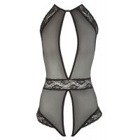 Cottelli - nyakpántos, áttetsző, nyitott szex body (fekete) 28315 termék bemutató kép