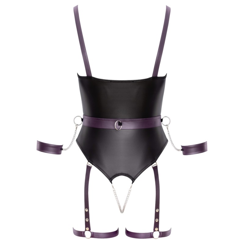 Cottelli - nyitott bondage body bilincsekkel (fekete) 120359 termék bemutató kép