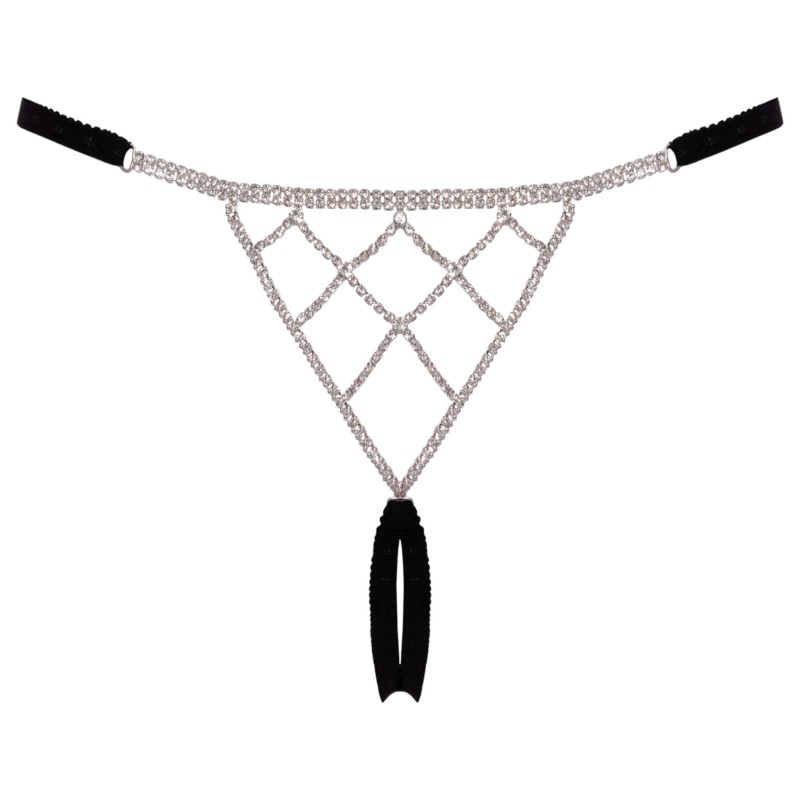 Cottelli - nyitott string tanga ezüst dísszel - fekete (S-L) 124905 termék bemutató kép