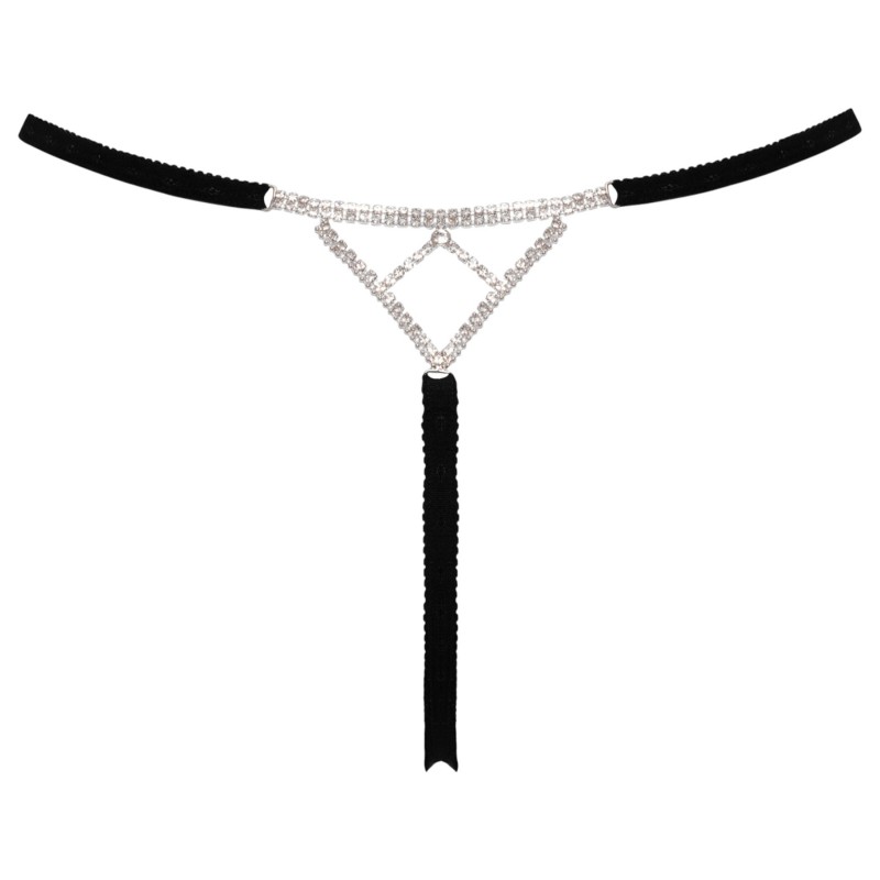 Cottelli - nyitott string tanga ezüst dísszel - fekete (S-L) 124906 termék bemutató kép