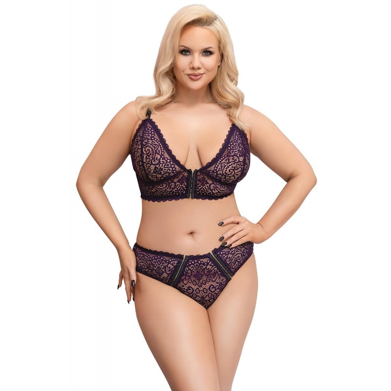 Cottelli Plus Size - áttetsző mintás melltartó szett (lila) 112255 termék bemutató kép