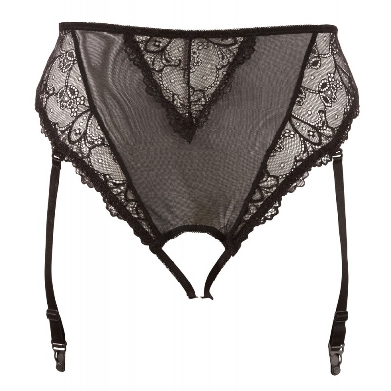 Cottelli Plus Size - csipke harisnyatartós bugyi (fekete) 79337 termék bemutató kép