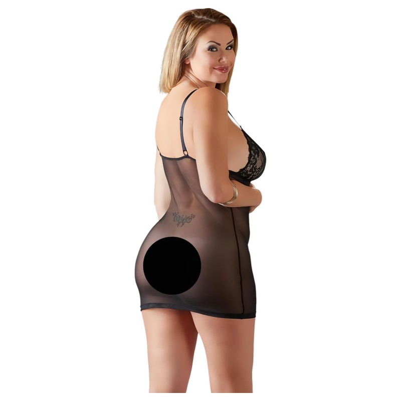 Cottelli Plus Size - csipkés átlátszó hálóing (fekete) 108706 termék bemutató kép