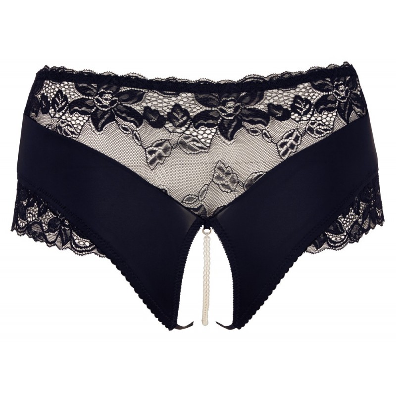 Cottelli Plus Size - csipkés gyöngyös nyitott bugyi (fekete) 79344 termék bemutató kép