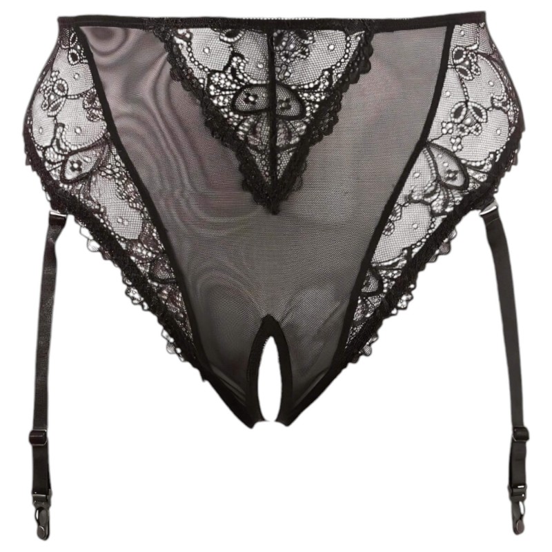Cottelli Plus Size - csipkés, nyitott fűző nőknek (fekete) 159088 termék bemutató kép