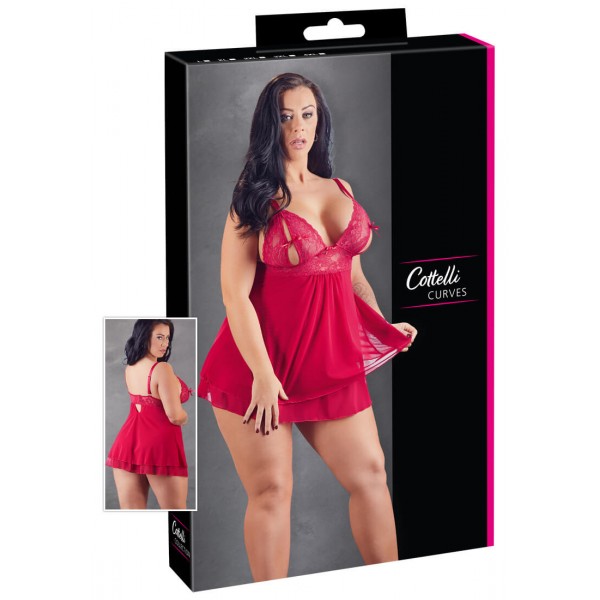 Cottelli Plus Size - csipkés, lenge babydoll (piros)