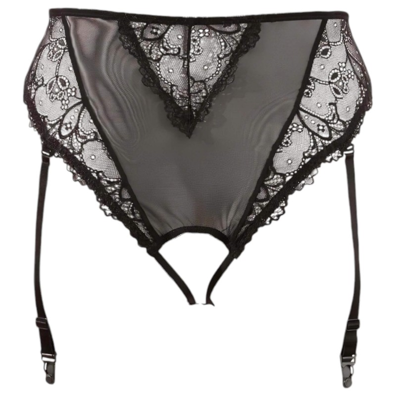 Cottelli Plus Size - csipkés, nyitott fűző nőknek (fekete) 168522 termék bemutató kép